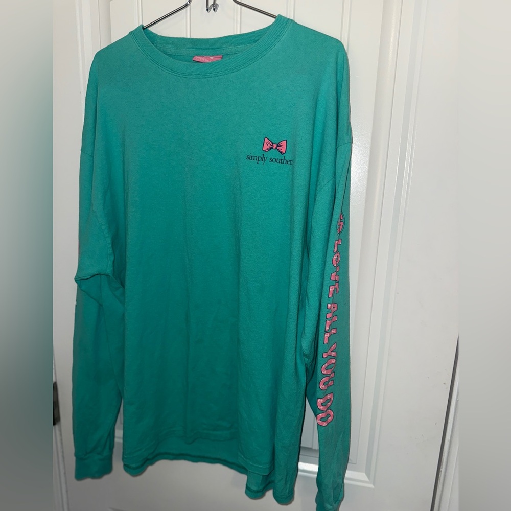 Simply Southern Teal Long Sleeve Tee with Pink Accents - Picture 8 of 10